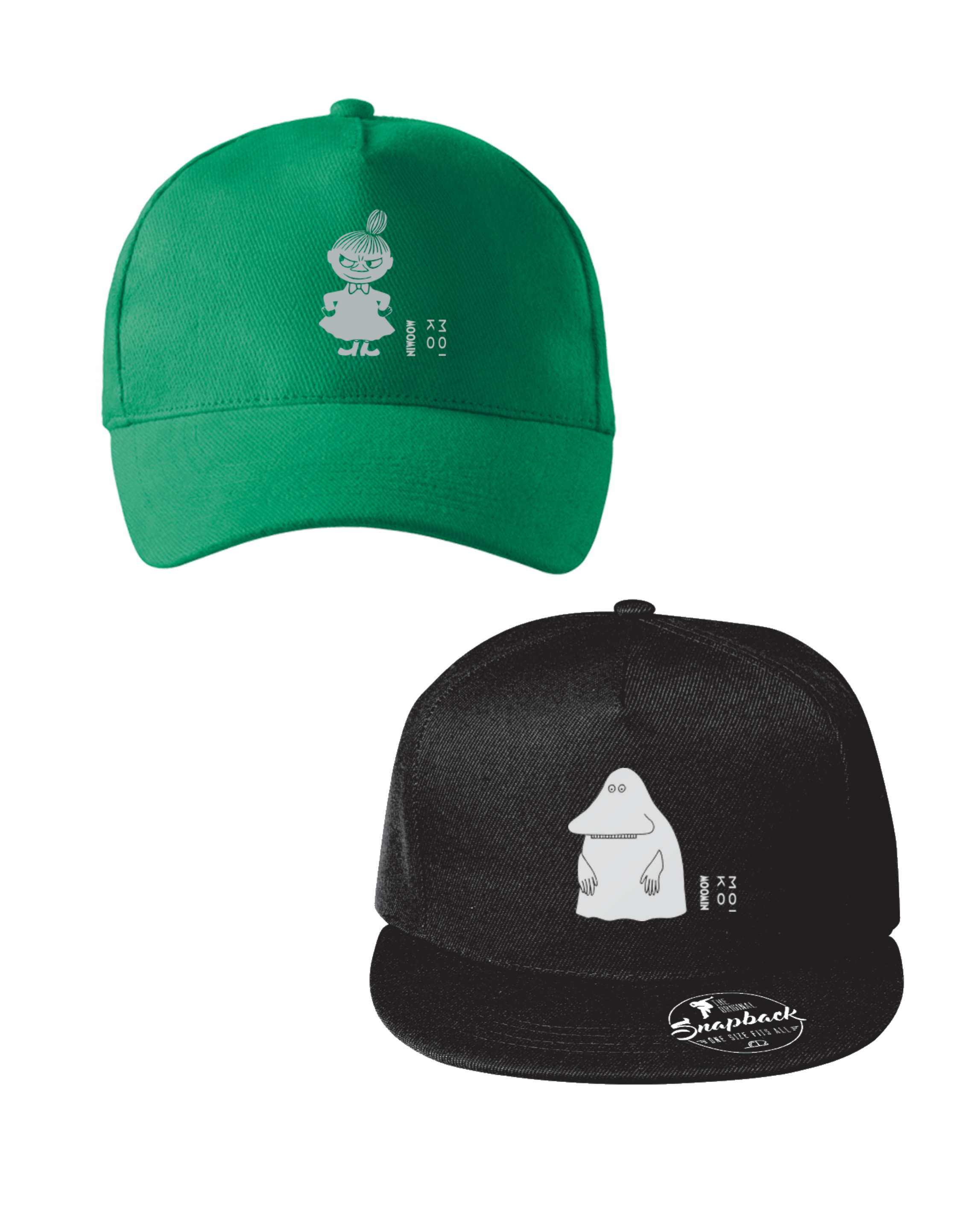 Little My and Groke caps (green and black)